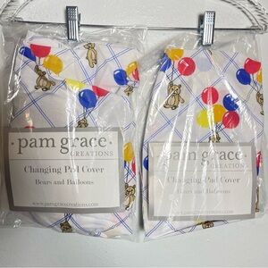 2 New Pam Grace Creations Infant Changing Pad Covers Bears Primary Colors
